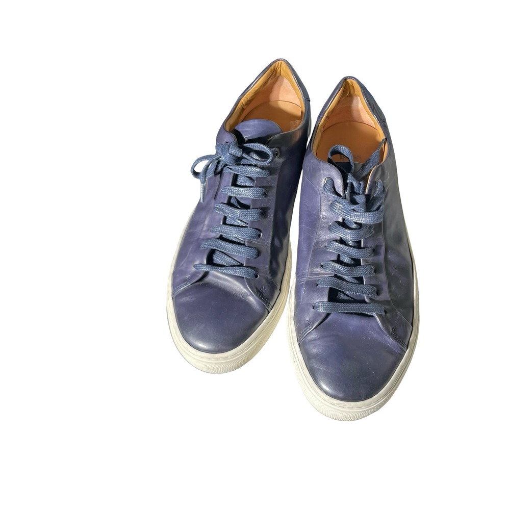 Hugo Boss Mens Navy Blue Leather Low Top Sneakers Made in Italy Size 44